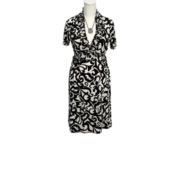 Enfocus Studio Black and White Sheath Dress with Ruffled Collar - Picture 1 of 7